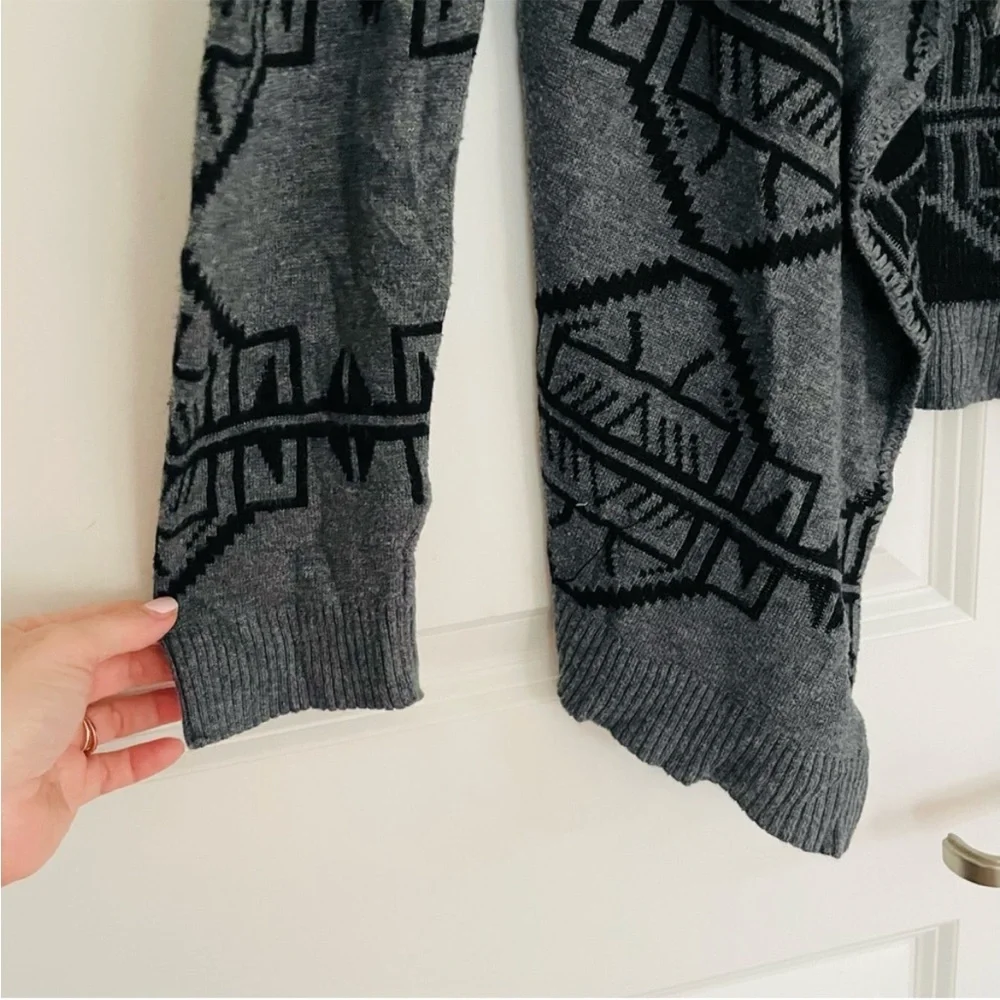 Say What? Acrylic Black and Gray Aztec Open Cardigan Sweater Size XL
